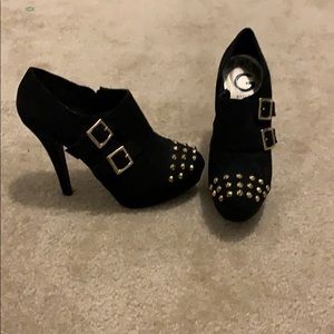 Black suede studded heels